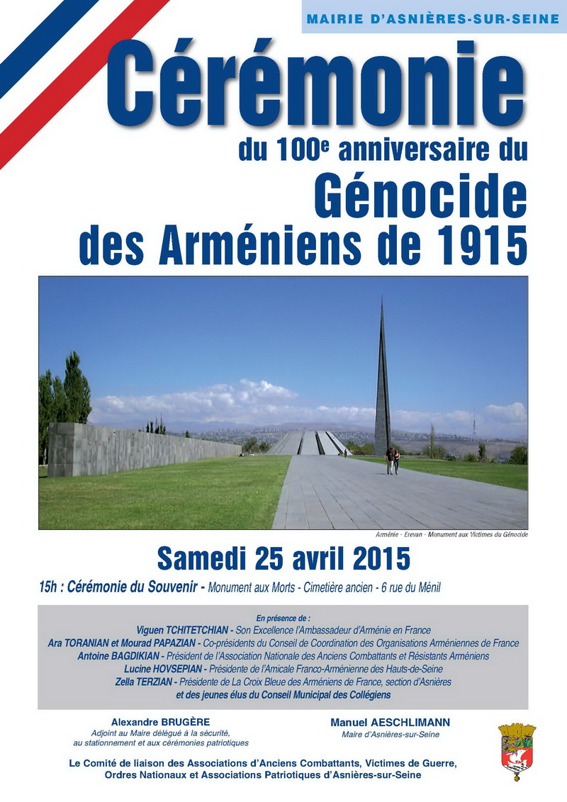 Commémoration du centenaire du génocide des arméniens 2015 à Asnières-sur-Seine