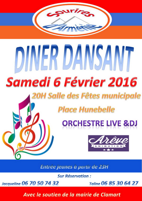 Sourires d'Arménie présente un dîner dansant Samedi 6 février 2016 à Clamart