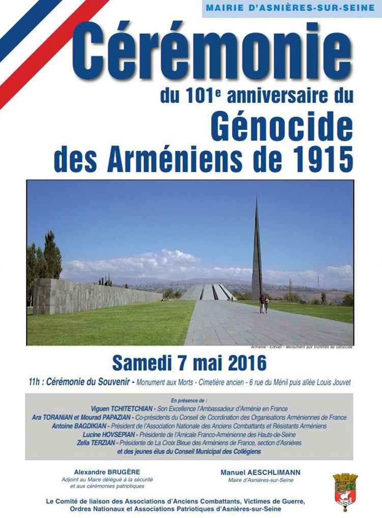 Commémoration du 101ème anniversaire du génocide des arméniens 2016 à Asnières-sur-Seine