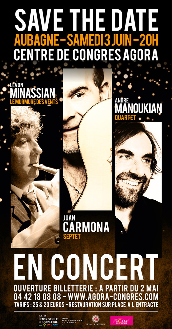 Concert Minassian, Carmona, Manoukian ce Samedi 3 juin