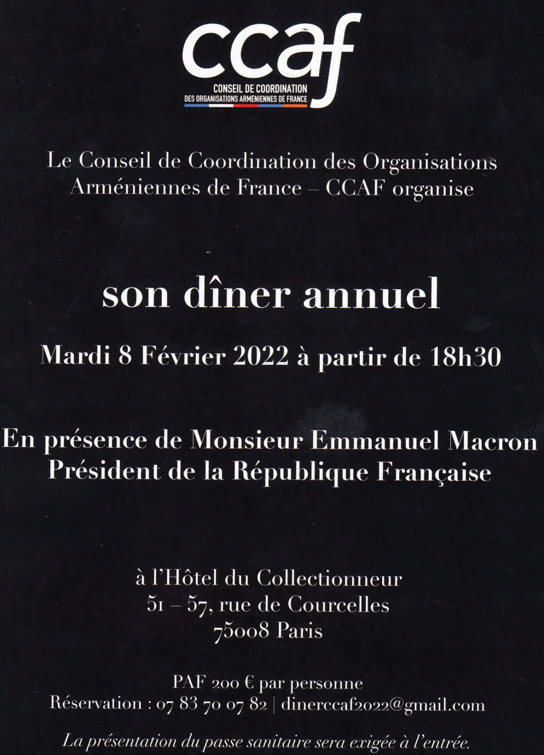 Le CCAF organise son dîner annuel mardi 8 février en présence du président de la République