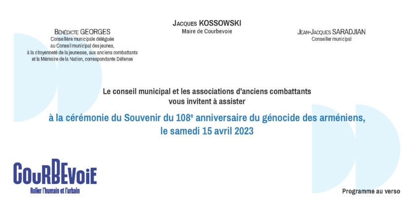 Commémoration du génocide des arméniens de 1915 à Courbevoie ce samedi 15 avril 2023