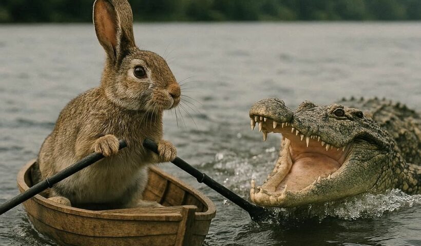 La course du crocodile et du lapin en bateau