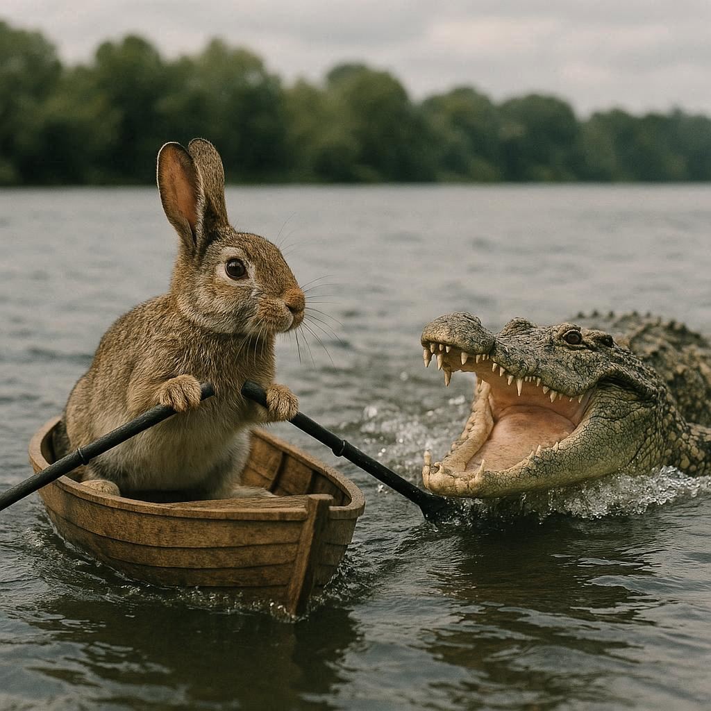 La course du crocodile et du lapin en bateau
