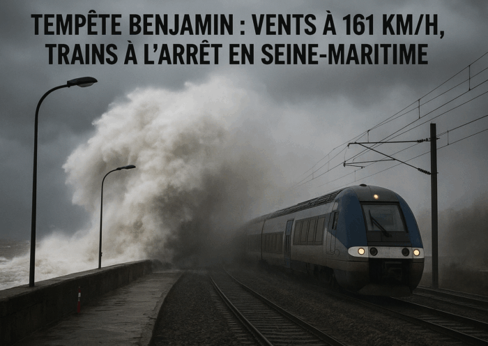 Benjamin secoue la Seine-Maritime : rafales record et trafic ferroviaire perturbé