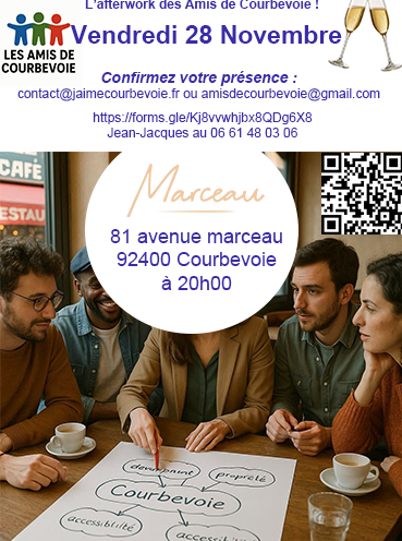 Rendez-vous ce vendredi 28 novembre 20h00 pour l'afterwork des "Amis de Courbevoie" au très chic Restaurant Lounge “Marceau” au 81 avenue Marceau à Courbevoie