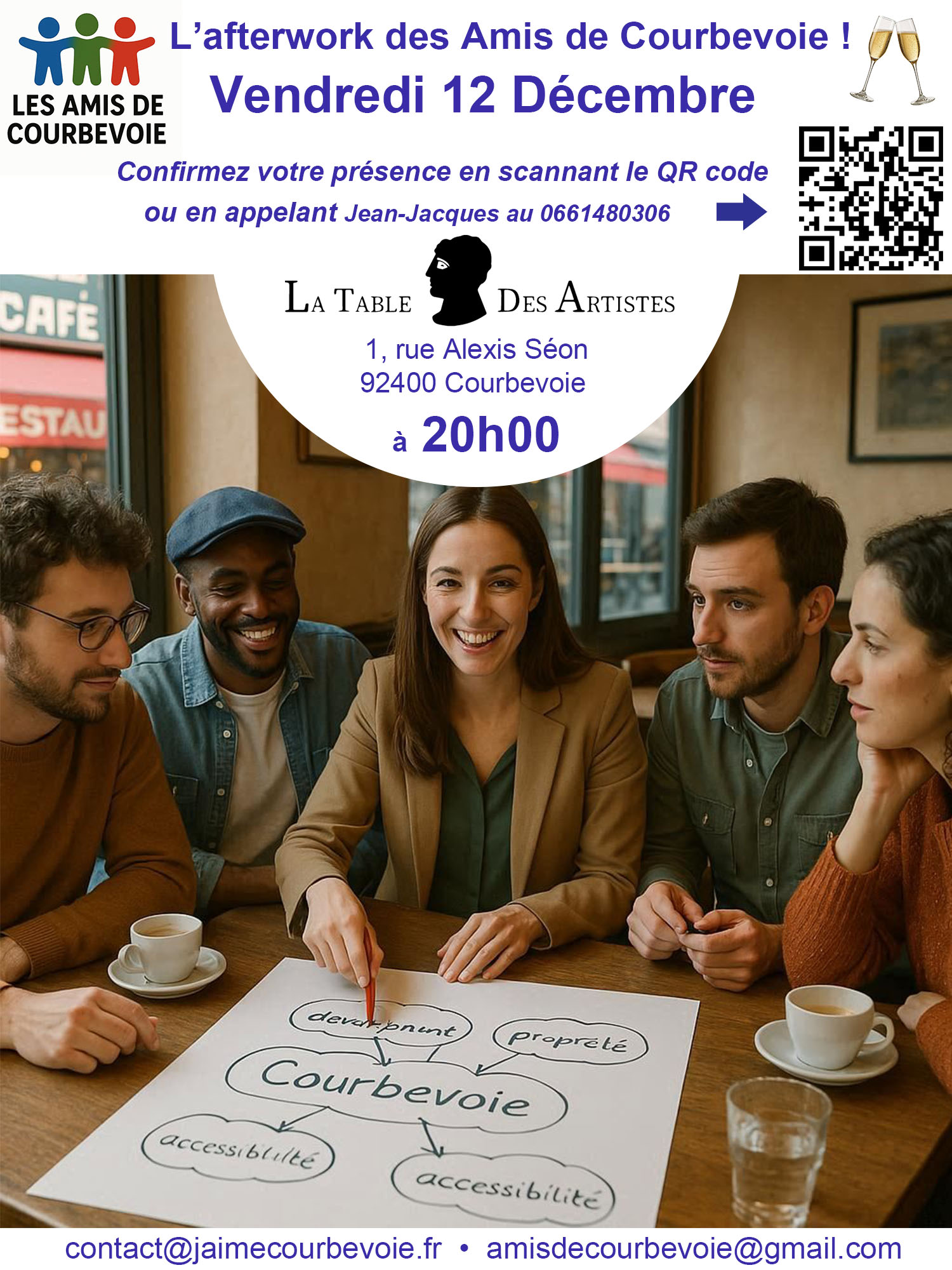 L'afterwork du groupe "Les Amis de Courbevoie" ce vendredi 12 décembre 2025 au restaurant "La table des Artistes" à partir de 20h00 à Courbevoie