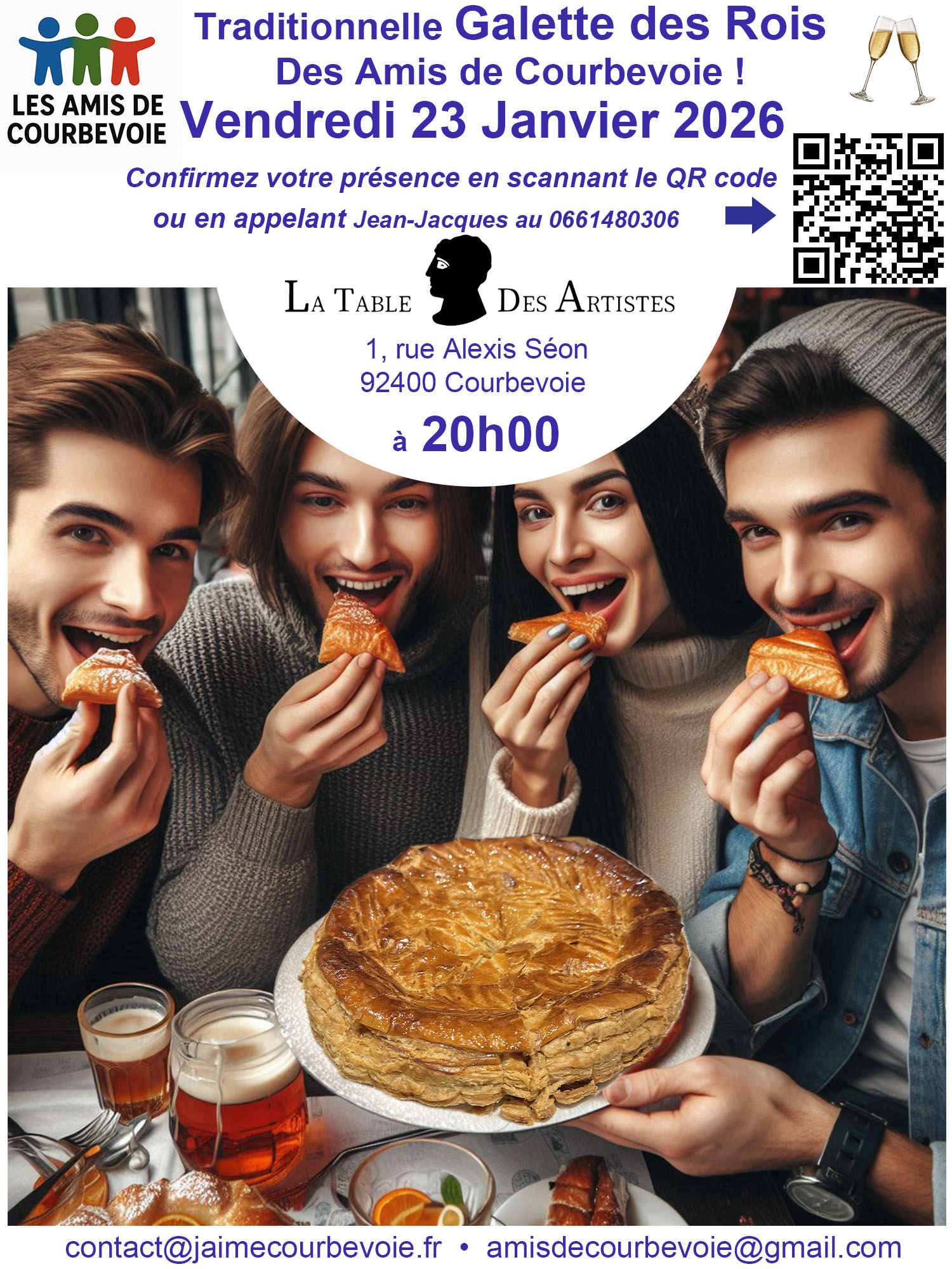 Report de la date de la traditionnelle Galette des Rois du groupe "Les Amis de Courbevoie" ce vendredi 23 janvier à 20h00 au restaurant La Table des Artistes