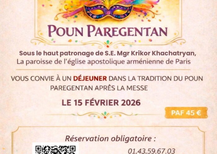 Déjeuner traditionnel de Pour Paréguentan à l'église apostolique arménienne de Paris ce 15 février 2026