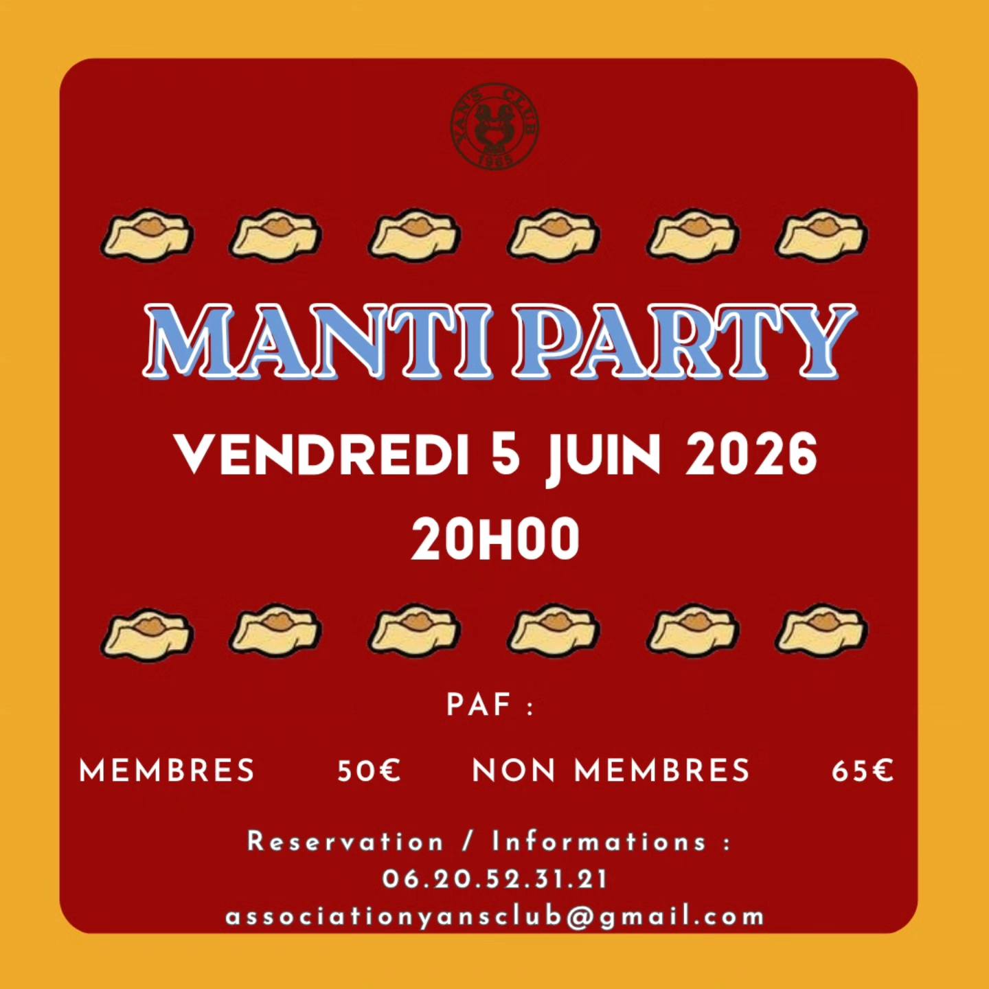 Manti party YAN'S Club : Savourez les délices arméniens le vendredi 5 juin 2026 à Paris