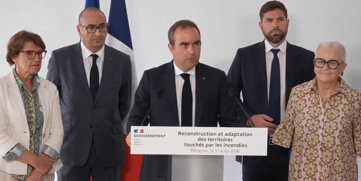Le Premier Ministre, Sébastien Lecornu, annonce une aide de 10 millions d'euros pour la Gironde après le mégafeu dévastateur du mois de juillet dernier ce 17 août 2026